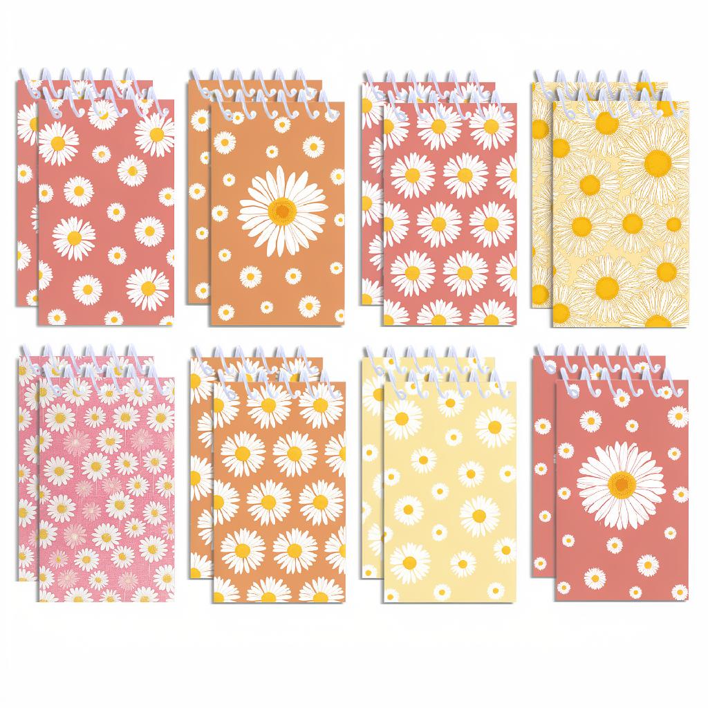 

8pcs Daisy Spiral Notebook Colorful Floral Pocket Journal Portable Tearable Notepad For Office School Study Gifts Stationery