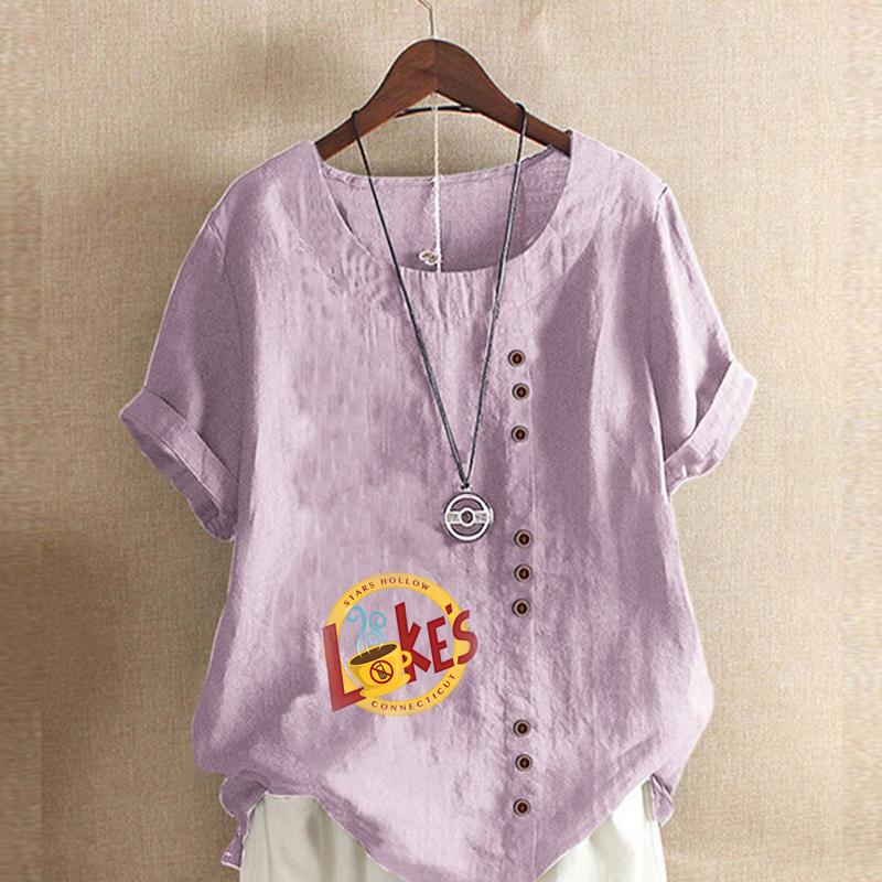 Women's Fashion Favorite Icons Prined Round Neck Short Sleeve T-shirt Casual Cotton Linen Graphic Shirt Leisure Loose Summer Blouse Tops