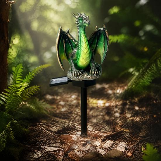 Solar Powered Magical Dragon Ornaments Garden Light, Waterproof Medieval Statue Lamp, Outdoor Decorative Figurine Stakes Gothic Fantasy Decor