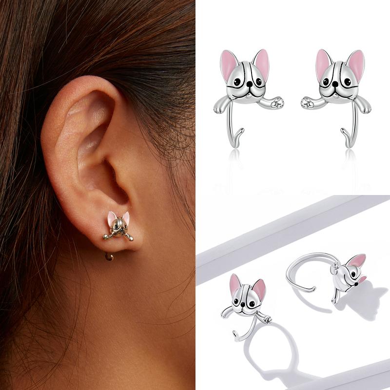 WOSTU 925 Sterling Silver Animal Dog Panda Cat Stud Earrings For Women Wedding Fashion Earrings Original Silver 925 Jewelry