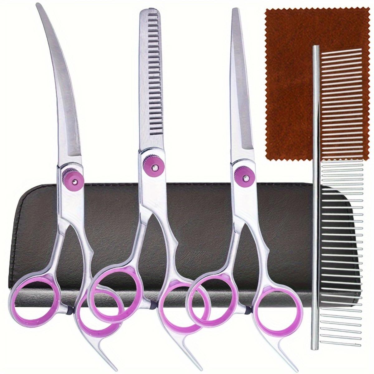 5-in-1 Professional Dog Grooming Scissors Set with Curved Scissors and Comb | Made of Stainless Steel Material, Pet Hair Trimming Set 1 Set（6 PCS）