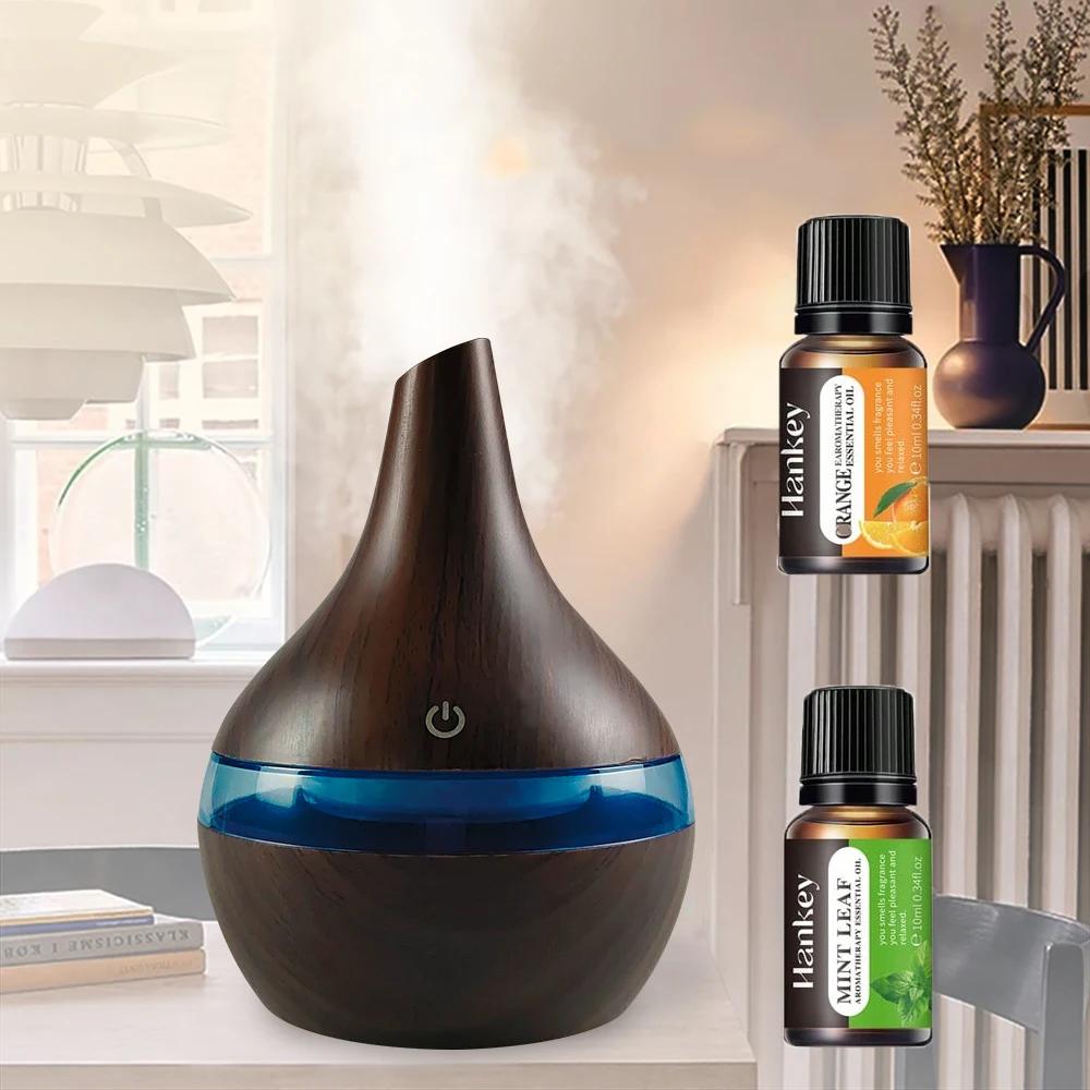 

300ml Wood Grain Humidifier, Essential Oil Diffuser, USB Desktop Hydration, 2 Aroma Oils 300ml