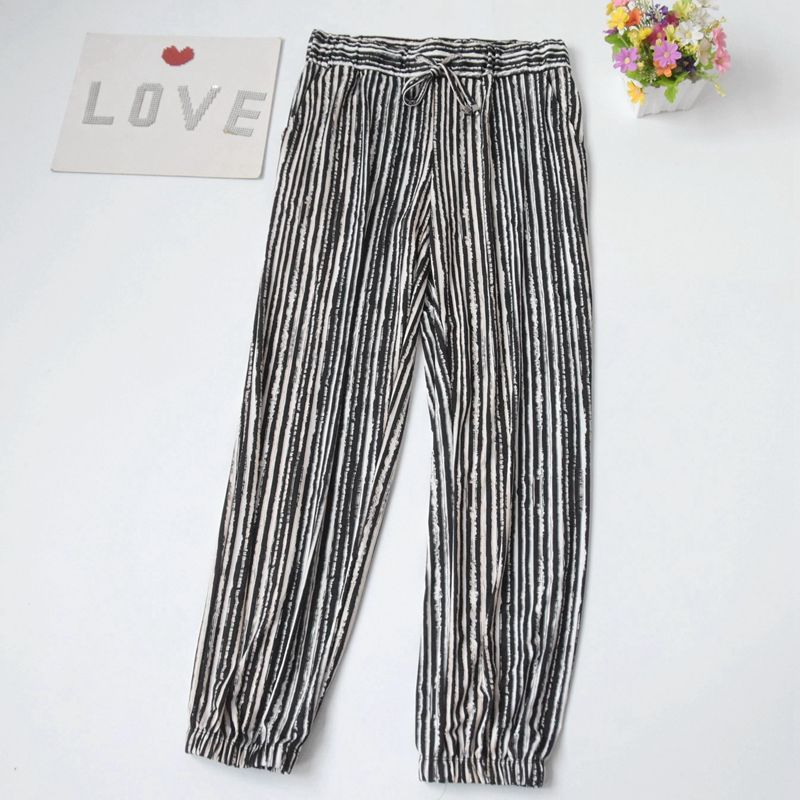 Women's Foreign Orders Knitting Print Loose High Waist Home Pants Spring and Summer Thin Can Be Outwear Closed Exercise Casual Pants