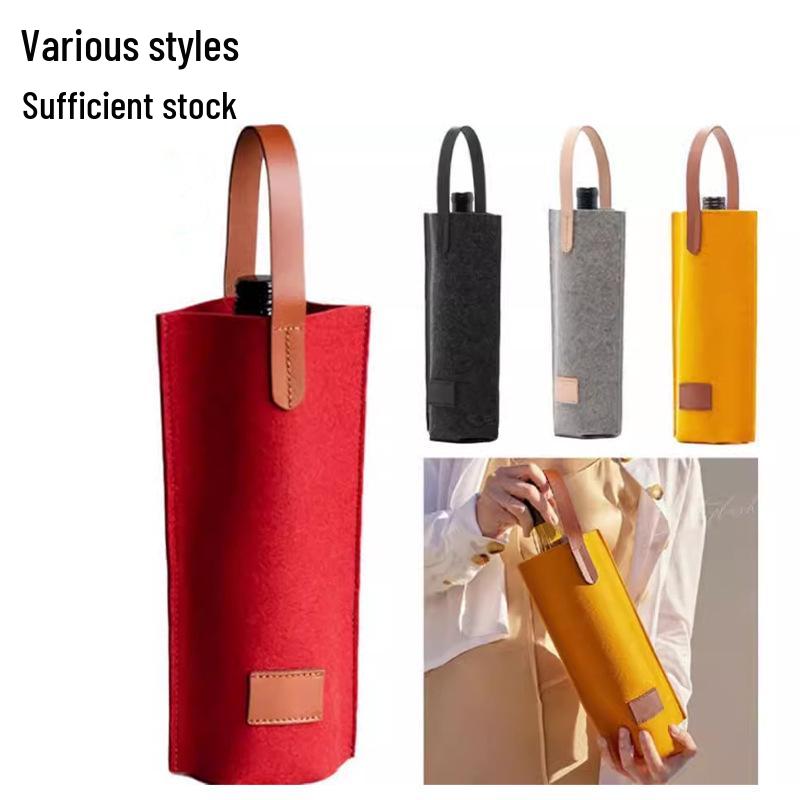 Luxury Hand-held Single Bottle Red Wine Gift Bag - Thick Non-woven Felt