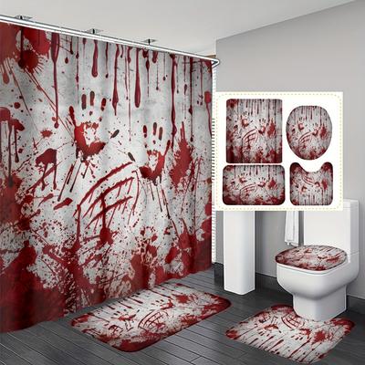 1/4 Stück Halloween Dekoration Horror Blutiges Muster Duschvorhang Badezimmer Dekor Halloween Dekoration Innen Duschvorhang