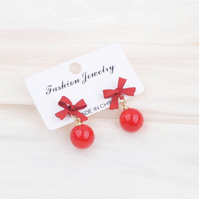 Black Red Bowknot Elegant Hanging Earrings Imitation Pearl Ball Pendants Korean Fashion Sweet Small Earrings Brincos 2025 New