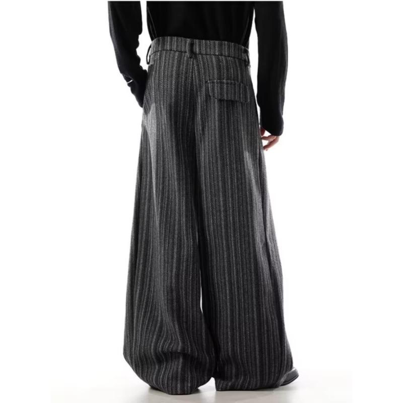 Y2K Fashion Black Striped Pleated Baggy Jeans Pants Men Clothing Wide Leg Casual Cotton Long Trousers