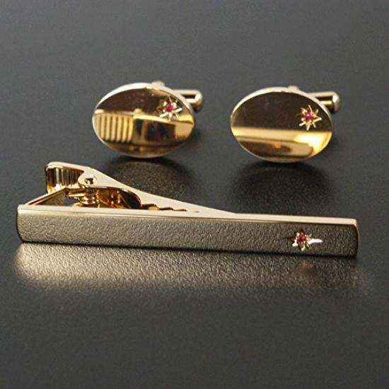 Kamakura Cufflinks Workshop July Birthstone Gold Ruby Cufflinks and Tie Pin Set