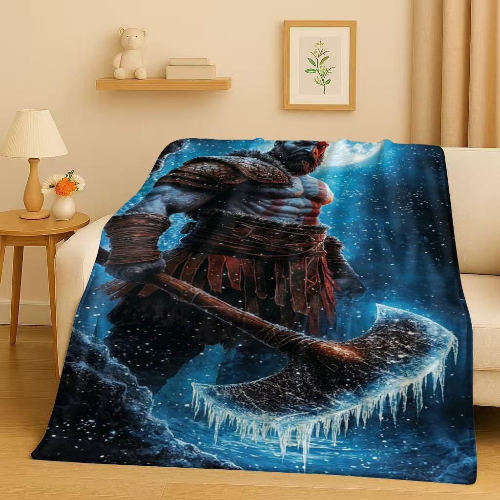 

3D Kratos God of War Games Cartoon Gamer Flannel Blanket,Ultra Soft Warm Plush Throw for Home Bedroom Bed Sofa Cover Picnic Kids 75x90cm