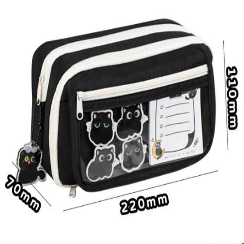 Black Cat Nine Layer Pencil Case For Girls Multifunctional Clear Stationery Box High Aesthetic Value For High School Students