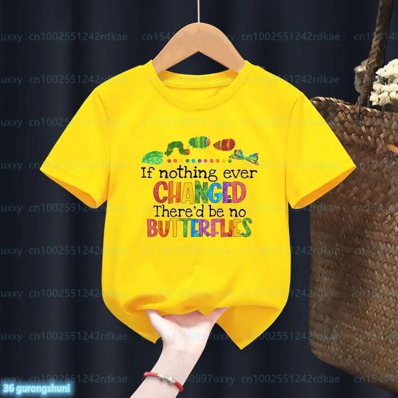 Newly Kids T-Shirt Funny The Very Hungry Caterpillar Cartoon Print Tshirts For Boys Summer Cute Boys/Girls Yellow Tshirt Top
