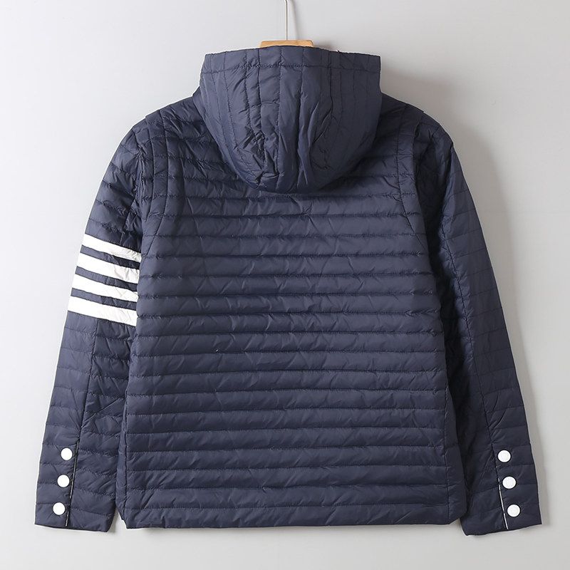 Trendy Autumn and Winter High-End Duck Down Jacket with Four Stripes On the Sleeves, Unisex Windproof and Warm Hooded Coat