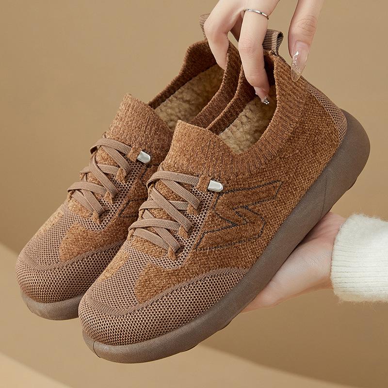 

Женские зимние теплые вязаные кроссовки на платформе с подкладкой из искусственного меха, повседневная нескользящая обувь для ходьбы для женщин, удобные короткие ботинки на шнуровке для снега 41 темно-коричневого