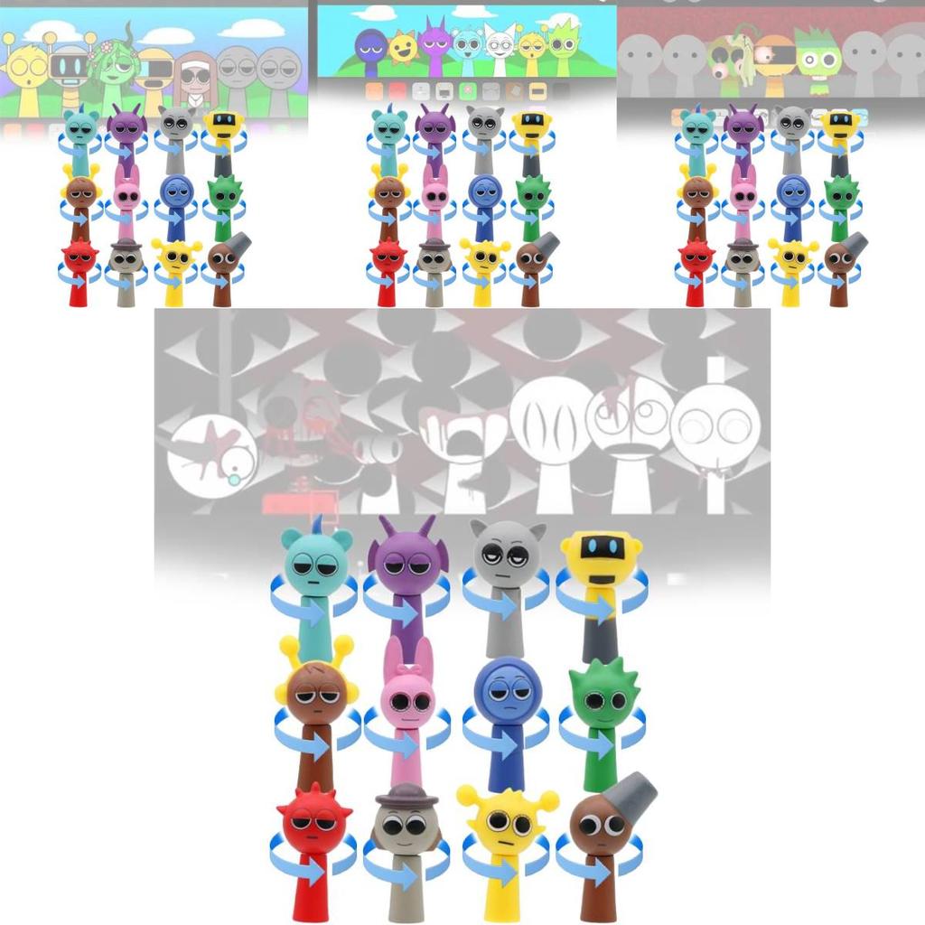 Colorful Sprunki Rhythm Box Figurine Set With Rotating Heads For Cake Decoration And Display