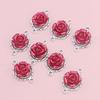 8Pcs Silver Color Red Rose Flower Charm Connectors For Jewelry Making Bracelet Accessories Diy Craft