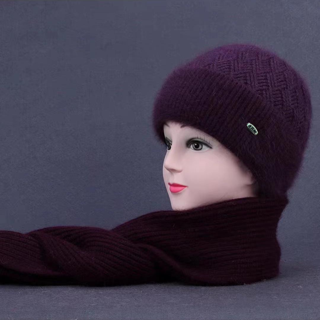 

Зимняя шерстяная шапка с шарфом для людей среднего и пожилого возраста - Теплая, универсальная, плюс бархат