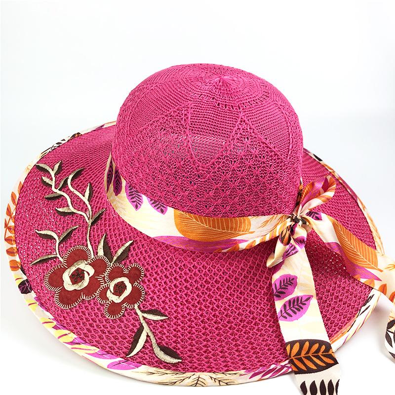 Women'S Wide Brim Straw Sun Hat with Floral Design - Breathable, Protection, Elegant Beach Cap for Summer, Beach Ha