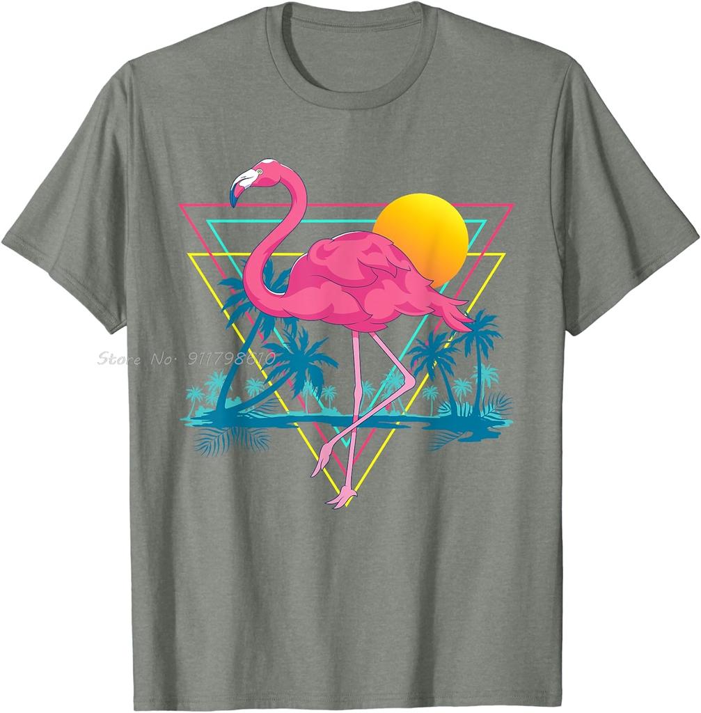 Cotton Tshirt Flamingo Beach Summer Art Vibration Palm Tree Tropical Women Oversized T-shirt Men's Clothing Unisex Tops Tees