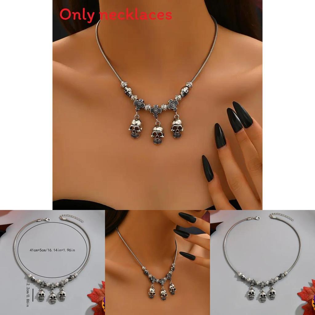 Alternative Skeleton Chain Necklace With Alloy Dangle And Tassel For Halloween Events
