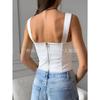 Top Corto Corsetto Bianco da Donna con Scollo Quadrato Bustier Strutturato Spalline Sottili