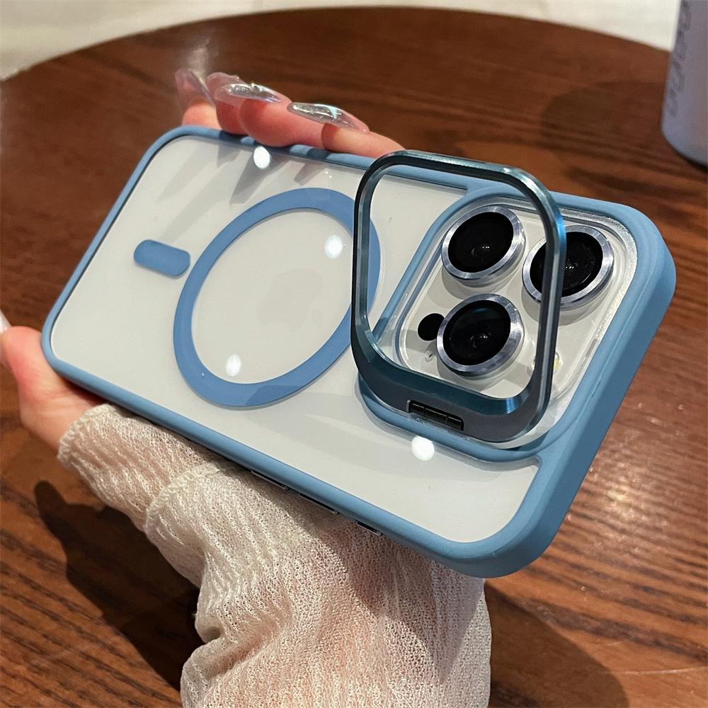 Magnetic Camera Stand Holder Clear For iPhone 15 14 13 12 11 Pro Max Plus For Magsafe Lens Mount Bracket Shockproof Cover Funda