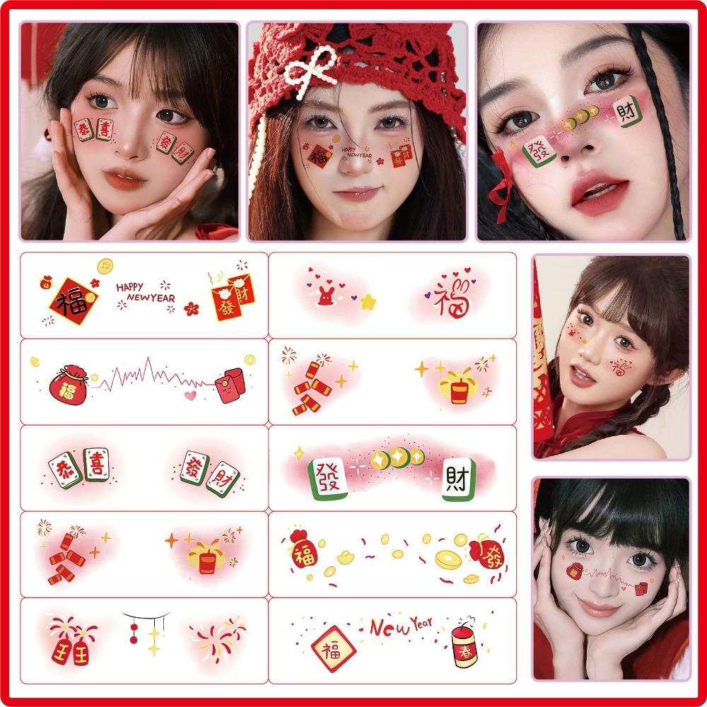 6 Sheets New Glitter Face Red Waterproof Face Makeup Patches Temporary DIY Sticker Girls