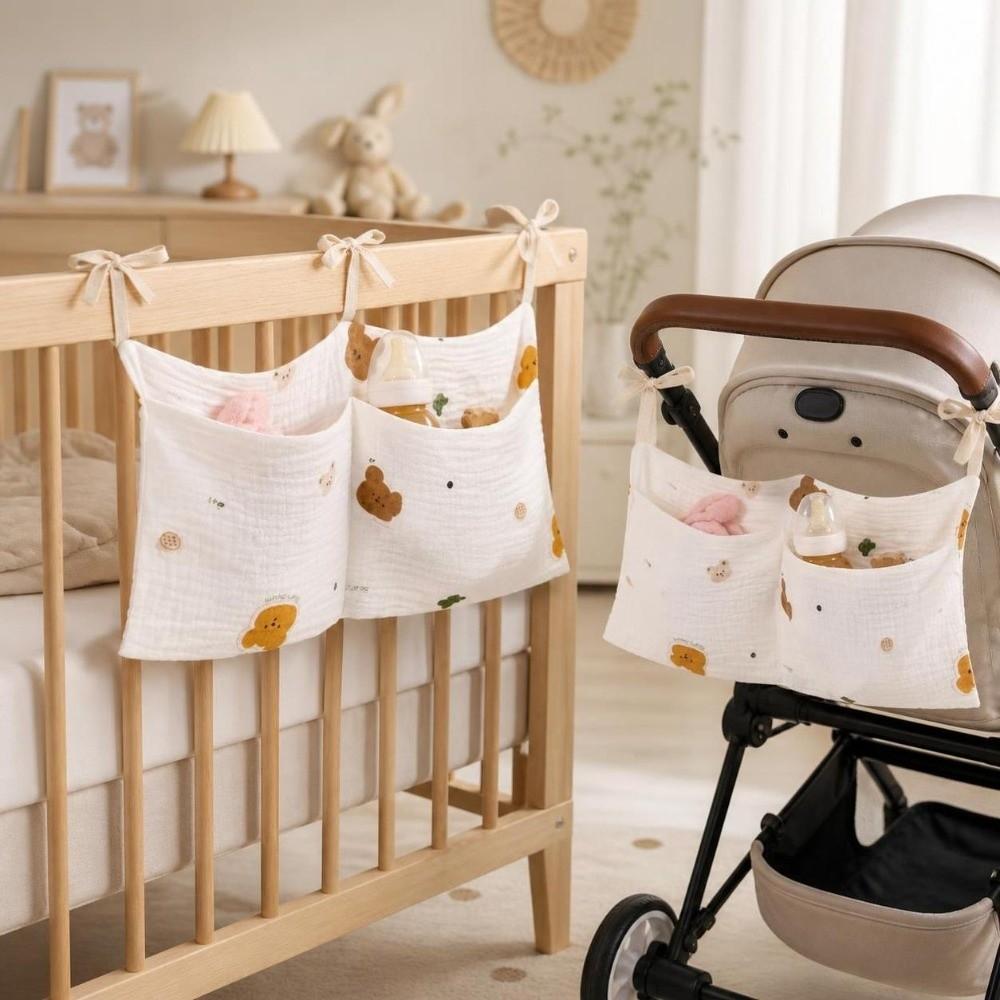 2 Pockets Diaper Storage Bag Portable Baby Bedside Bag New Crib Hanging Storage Bag Infant Room