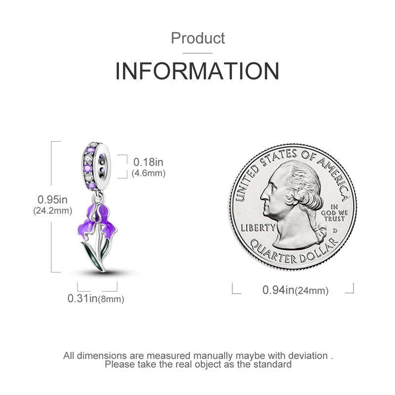 Purple Iris Plant Pendants Copper Craft Original Beads Fit Authentic Beads Bracelet Beads Jewelry Handmade Gifts For Women