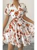 Elegant Floral Ruffled V-Neck Summer Dress - Women's Retro Holiday Style
