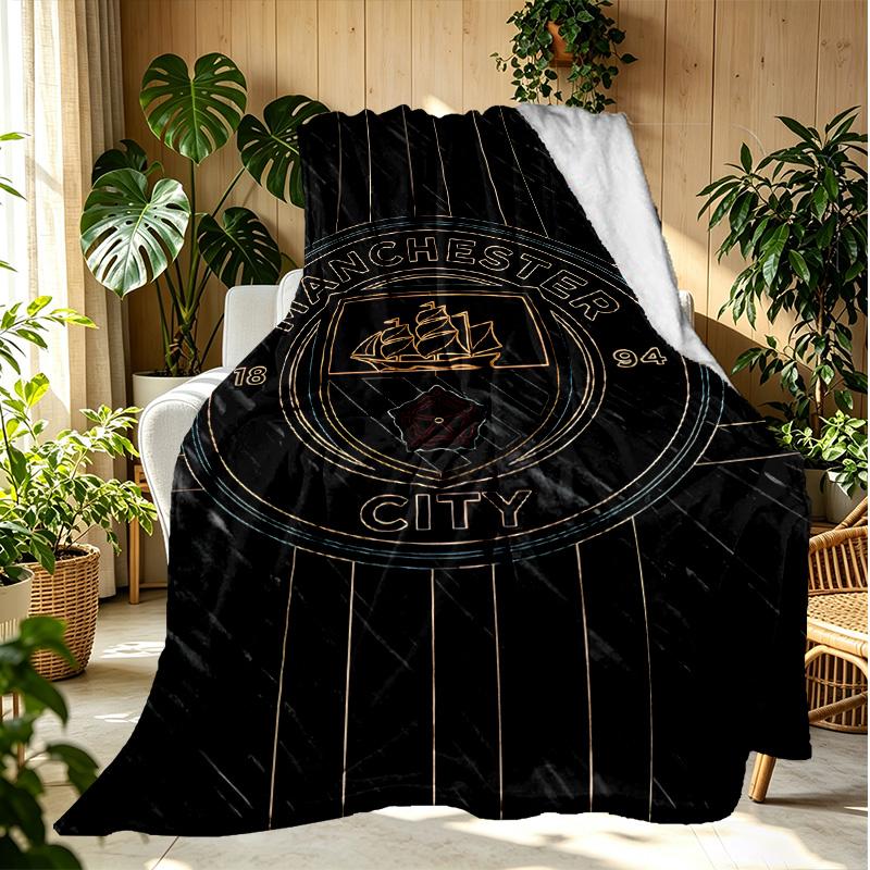 Manchester City FC Pattern Blanket for Home Decoration, Bed, Sofa, Car Travel, Camping, Suitable for All Seasons, Birthday Christmas Gift