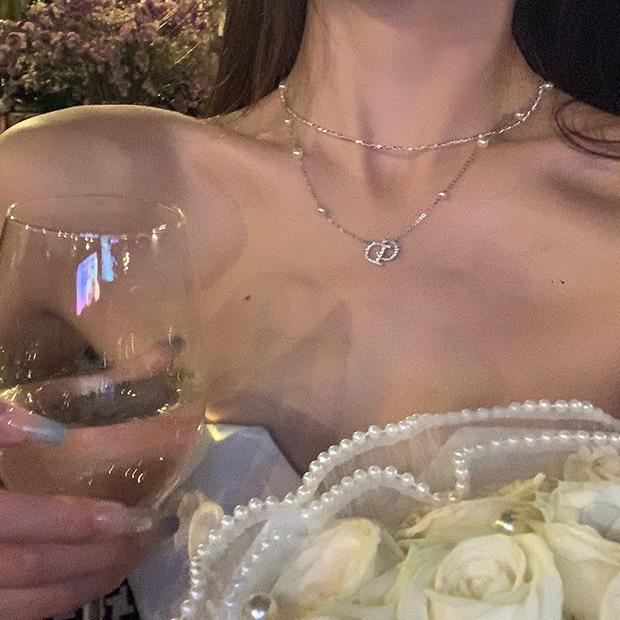 Women's Pearl Clavicle Necklace - Double Layer Letter Design Luxury Choker