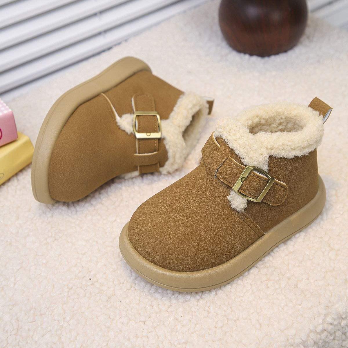 Зимние ботинки из меха норки в корейском стиле для девочек - Замшевые ботильоны из коровьей кожи с бархатной подкладкой и толстой подошвой для студентов 33 Inner Length 20CM хаки 2580₽