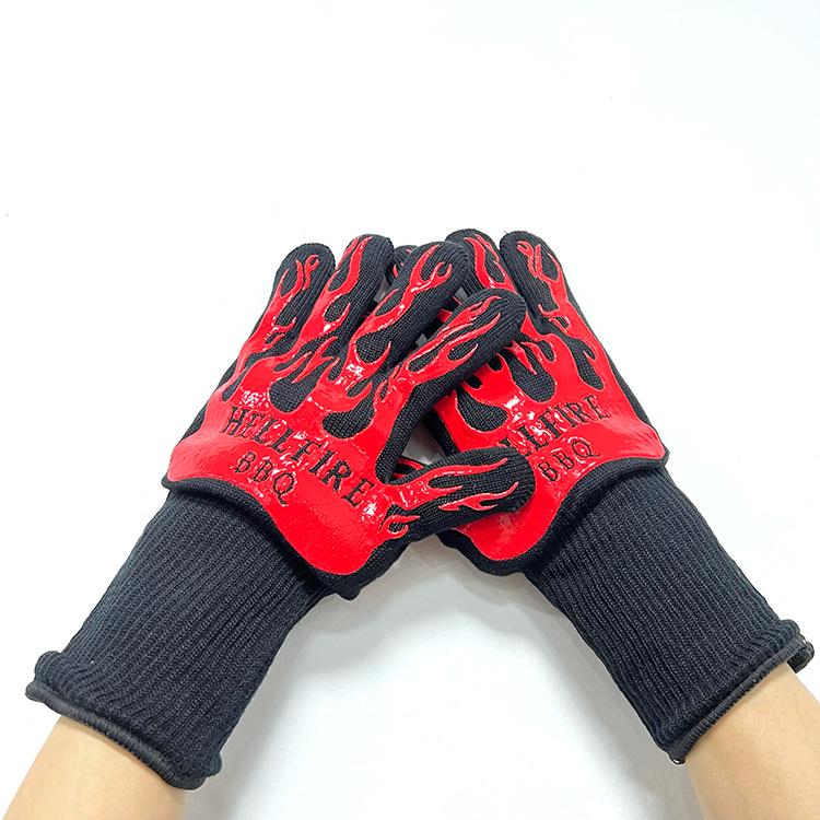 High-Temp Resistant Non-Slip BBQ Gloves: Flame Retardant, Fireproof, Heat Insulation, Anti-Scald Silicone for Microwave & Oven Use