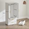 Bedroom Wardrobe with Mirror, 2 Drawers, 2 Doors, Hanging Rail, 80 x 50 x 180 cm, White