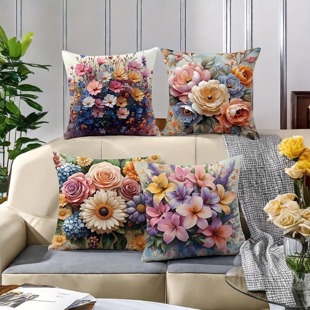 Fräsch lantlig design ros, lilja och liljemönster örngottLämplig för soffa bil sovrum dekorativt kuddöverdrag kuddfodral