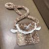 Japanese Lolita Shoulder Bag Cute Plush Deer Print Handbag Lace Bow Y2k Underarm Bag Magnetic Clasp Wallet Crossbody Phe Bag