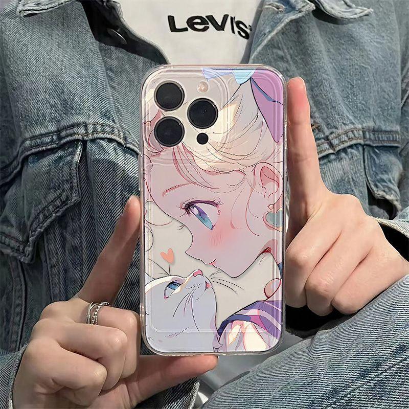 Cat and Girl Applicable iPhone17promax Apple 16 Mobile Phone Case 14/13 Transparent 15 All-inclusive X Anti-drop