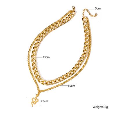 New Snake Pendant Necklace Simple Thick Chain Double Geometric Clavicle Chain For Women