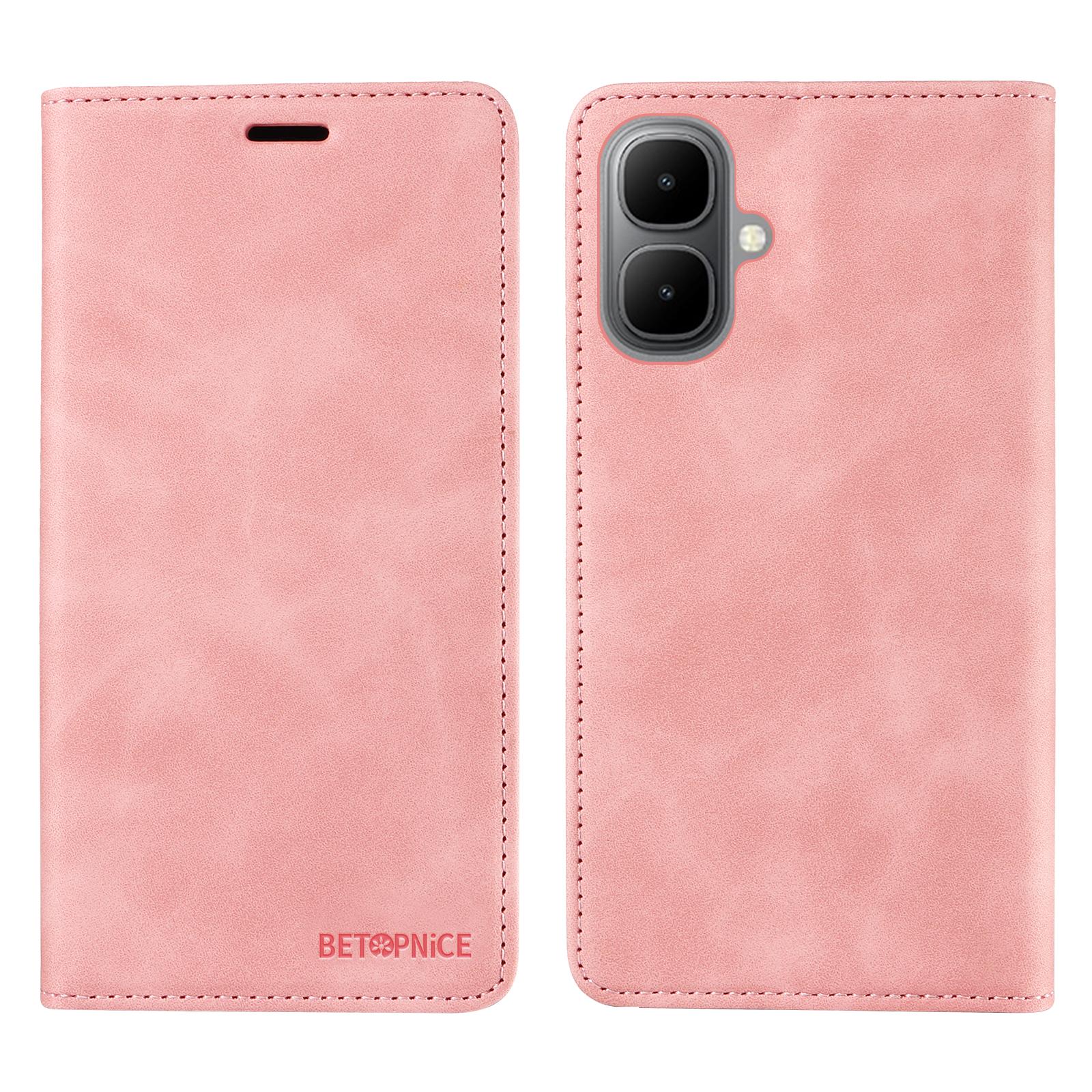

For TECNO Pop 10/Infinix Smart 10 Case BETOPNICE Magnetic Closure RFID Blocking Wallet Stand Leather Phone Cover Pink