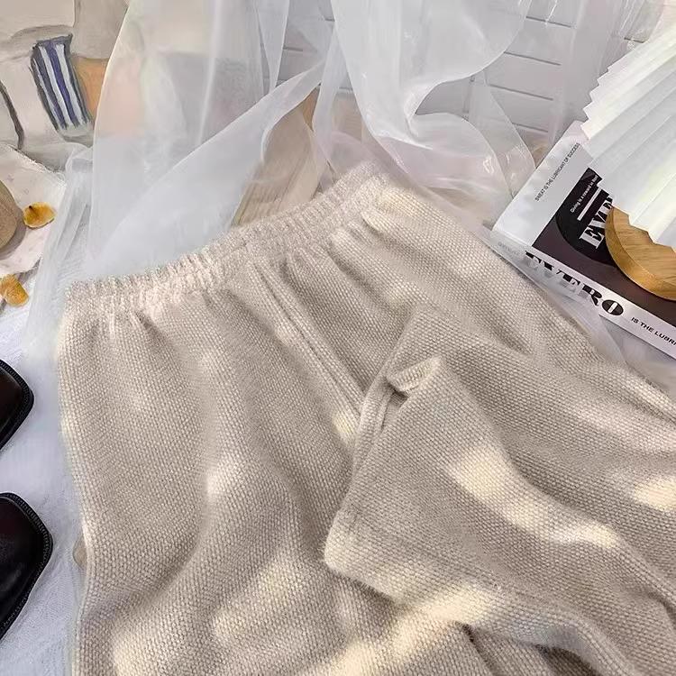 Women's Petite Soft Mink Cashmere Wide-Leg Lazy Casual Pants