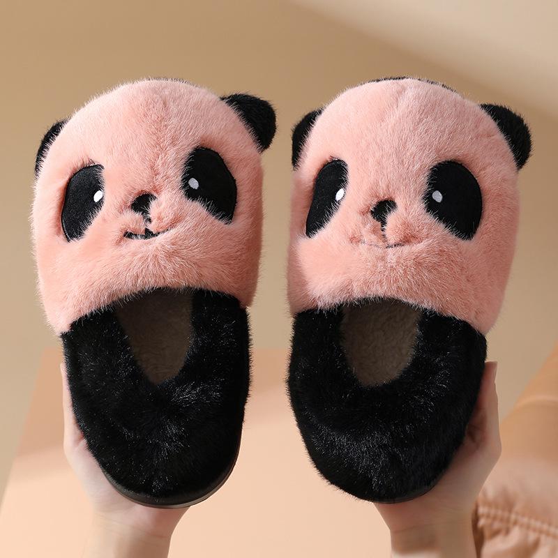 Women's Winter Panda Cotton Heeled Slippers - Cozy, Non-Slip, Plush Velvet for Warmth