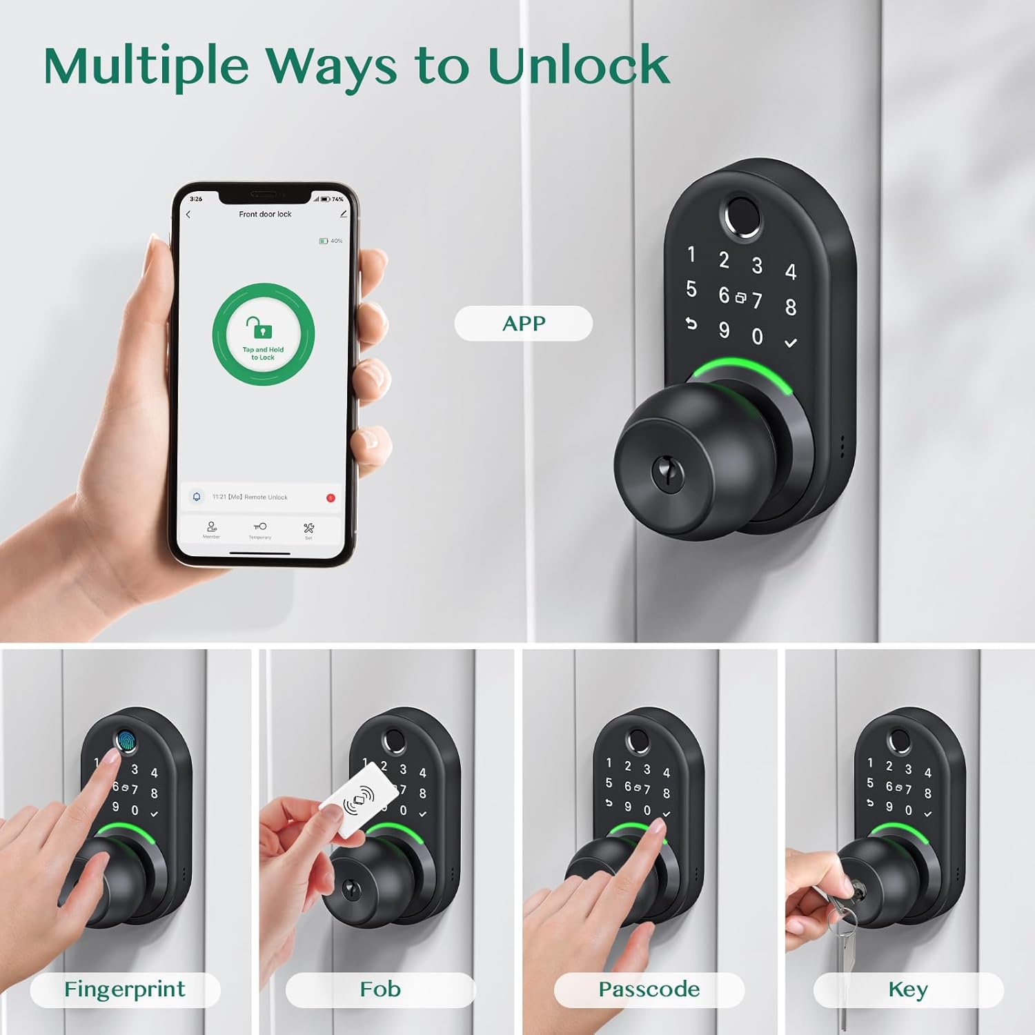 Keypad Smart Door Lock with Knob, Yamiry Keyless Entry Digital Lock with Handle, Fingerprint Electronic Knob for Front Door, Generate Passcode