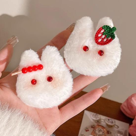 2Pcs Girl Hair Tie Cartoon Rabbit Decor Soft Plush Hair Rope High Elasticity Non-Damaging Fuzzy Hair Band Winter Hair Accessories