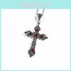 Gothic Black And Red Gemstone Cross Pendant Necklace With Alloy Chain For Men Women