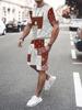 Plus Size Men 3D Print Round Neck T-Shirt Drawstring Shorts Set