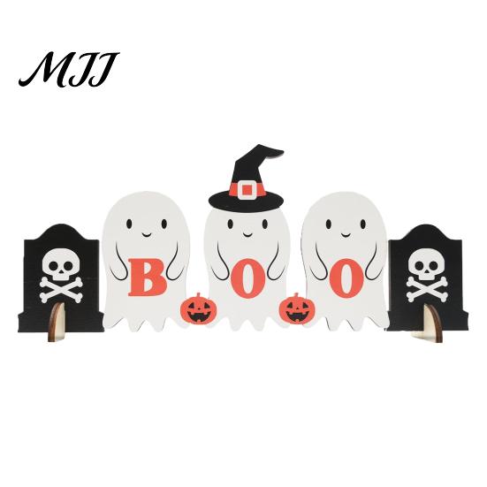 Kids Room Halloween Decorations Cute Ghost Wooden Decor, BOO Pumpkin Witch Tabletop Ornament Table for Desk Shelf, Soft Spooky Home