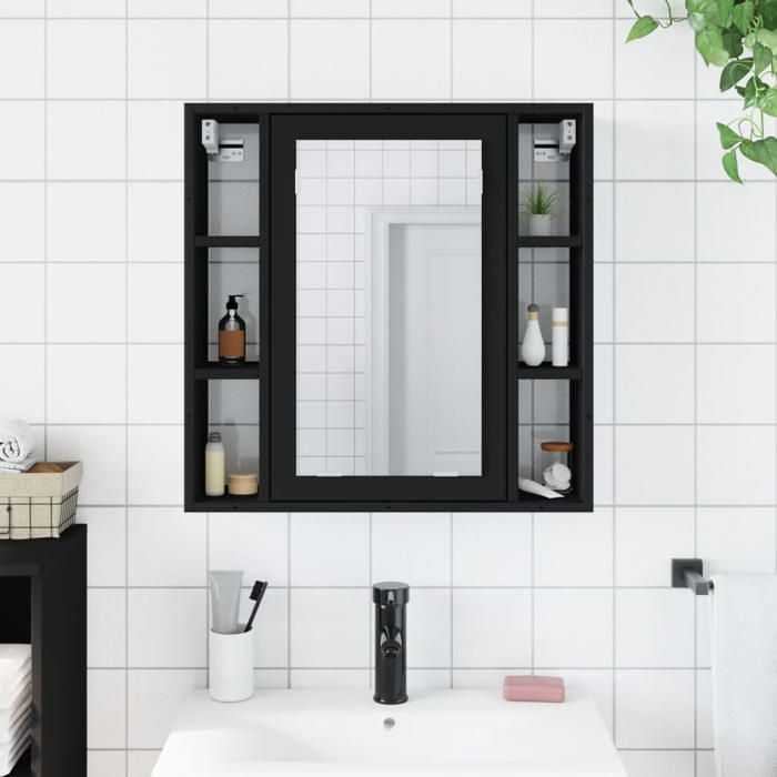 VidaXL Armoire de Salle de Bain à Miroir, Placard Mural de Toilette avec Miroir, Meuble de Rangement, Moderne, Noir Bois 842426
