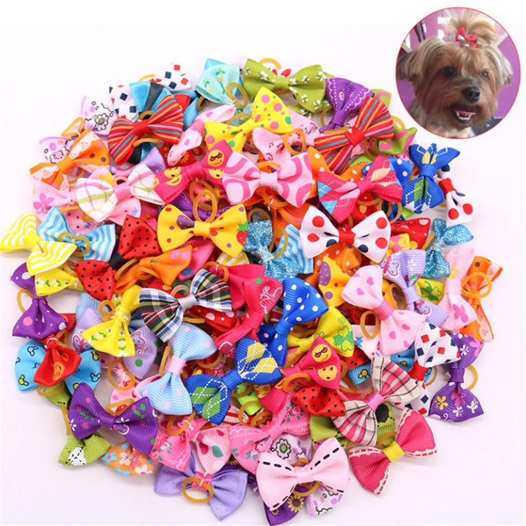 Pet Dog Cute Hair Bows Rubber Bands Pet Cat Grooming Puppy Topknot Colorful Hair Accessories