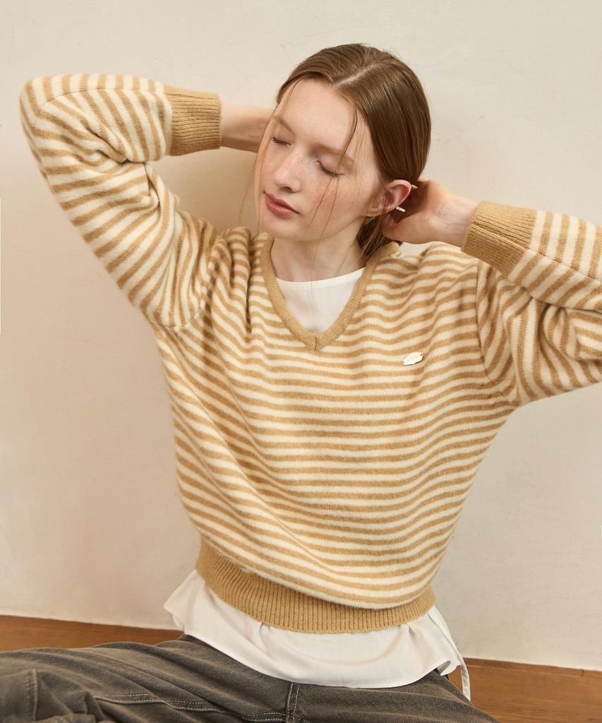 ADAUL Warm Touch Stripe V Neck Knit - 6Color