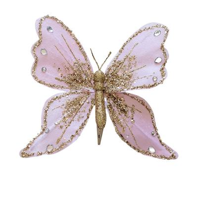 Multicolor Christmas Tree Decoration Gold Powder Ornament Christmas Butterfly Accessories 25*21cm Fabric Glitter Butterfly
